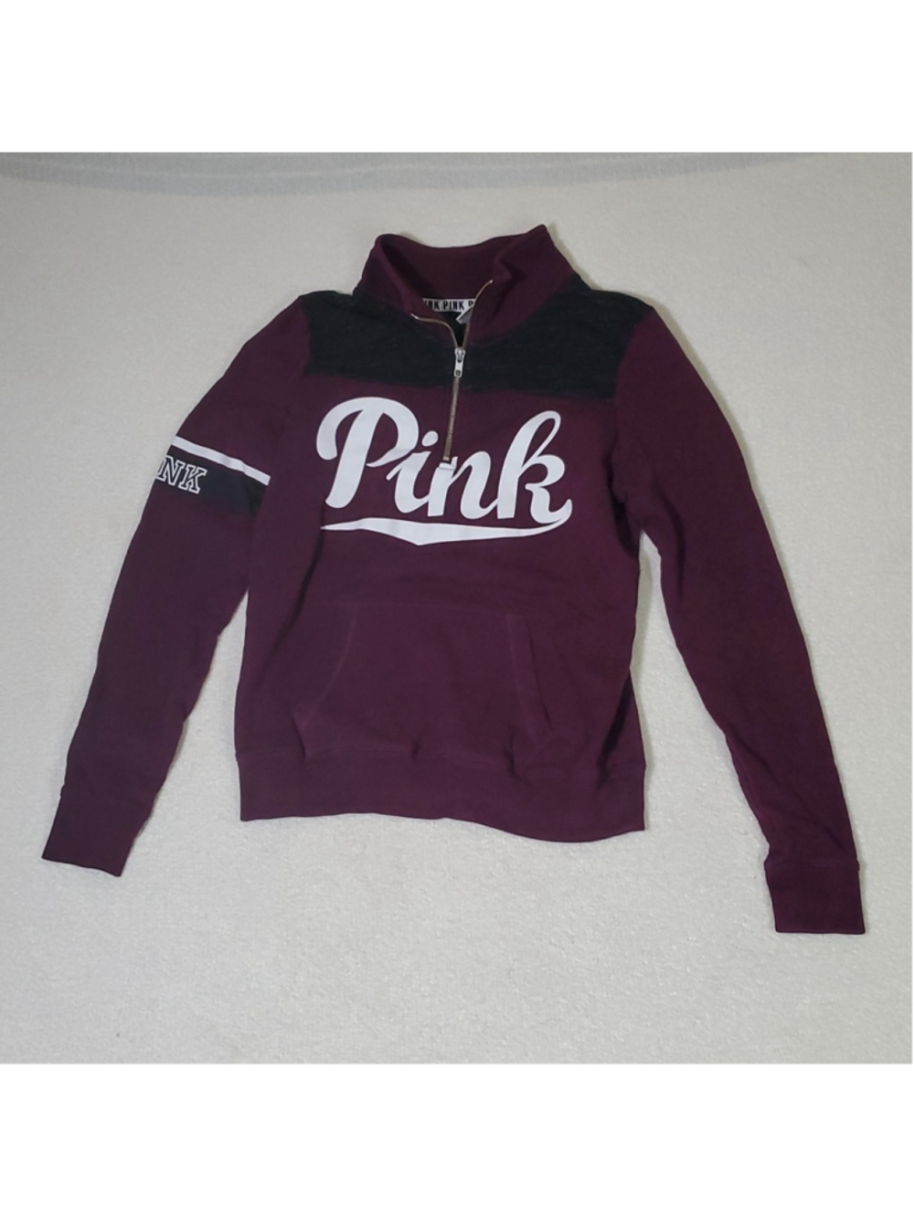 Victoria’s Secret Pink quarter zip pullover Maroon/Grey Women's Size Small